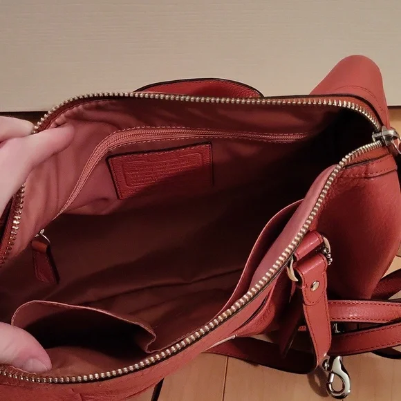 Coach Avery Pebbled Leather Satchel, Coral - Picture 4 of 7